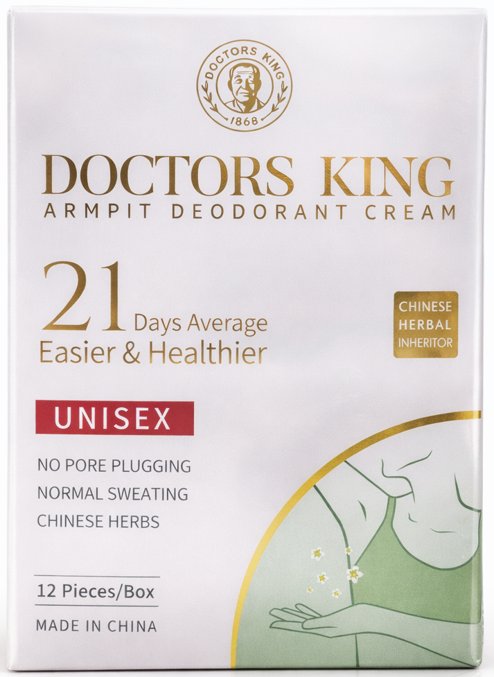 Box of Doctors King armpit deodorant cream on a white background
